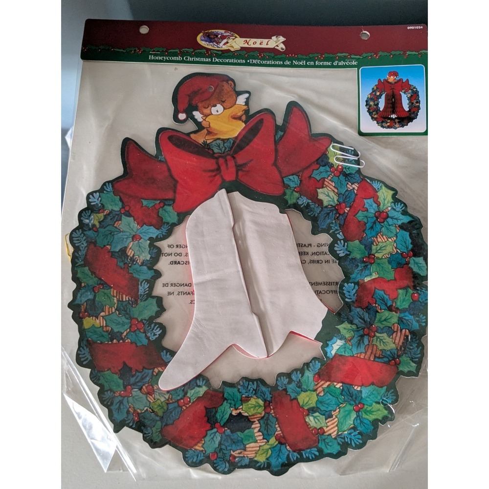 Vintage Honeycomb Christmas Wreath Bell Decoration NOS Retro Noel